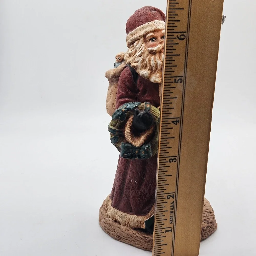 Vintage Hand Crafted‎ Santa Claus Figurine Teddy Bear Wreath Christmas Decor